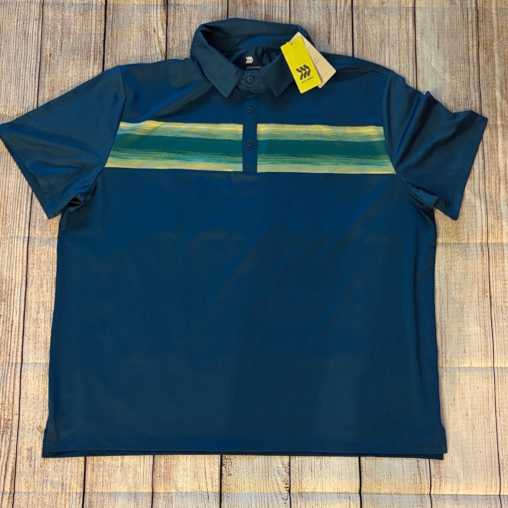 All in Motion Navy and Green Striped Polo Shirt